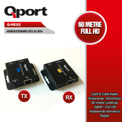 Qport Hdmi Extender Cat6 60M 2 Li̇ Paket (Adapt&Ouml;R Dahi̇l) (Q-Hex2)
