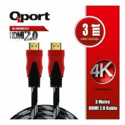 Qport 3M 2.0V 4K 60Hz Altin U&Ccedil;Lu &Ouml;Rg&Uuml;L&Uuml; Hdmi Kablo (Q-Hdmi33)