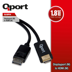 Qport 1.8M Display Port(M) To Hdmi(M) &Ccedil;Evi̇ri̇ci̇ Kablo (Q-Dph)
