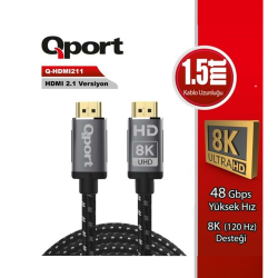 Qport 10M Hdmi 2.1V 8K Altin U&Ccedil;Lu &Ouml;Rg&Uuml;L&Uuml; Kablo (Q-Hdmi2110)