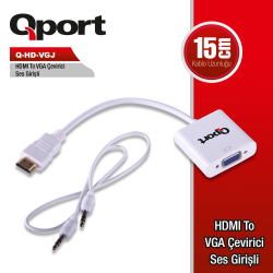 Qport Hdmi To Vga &Ccedil;Evi̇ri̇ci̇ Ses Gi̇ri̇şi̇ Ve Kablosu + G&Uuml;&Ccedil; Gi̇ri̇şi̇ Kablosu (Q-Hd-Vgj)